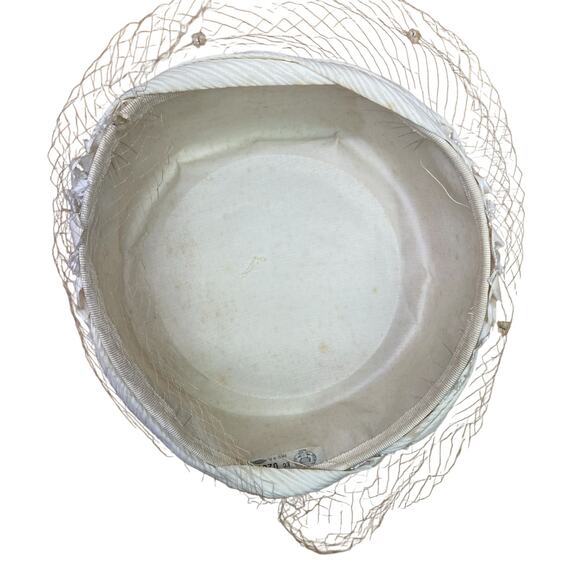 1950s Ivory Pillbox Hat with Netting Union Made Vintage Cocktail Hat main image 5